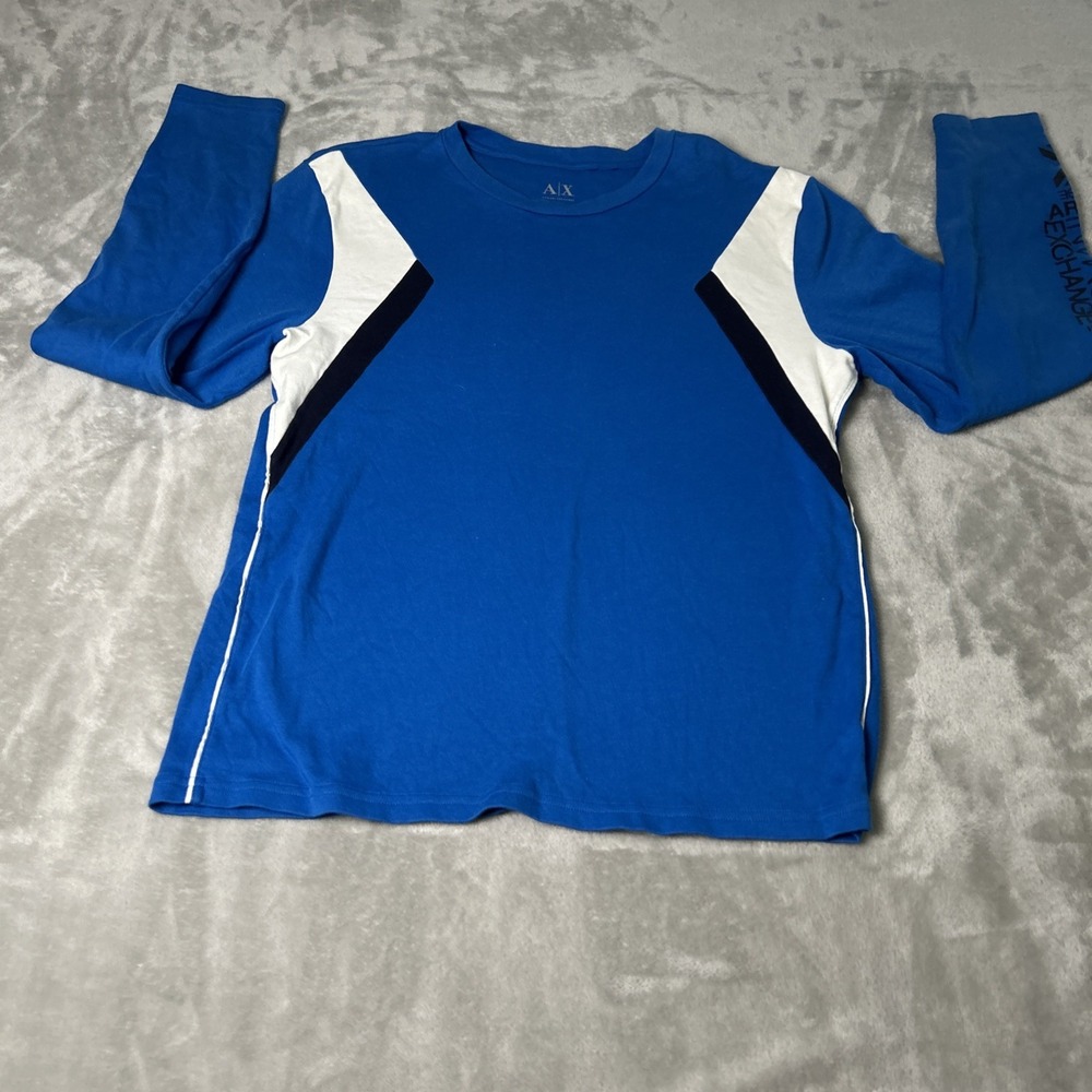 Armani Exchange Shirt Mens M Blue Long Sleeve Crew Neck Casual Stretch Comfort